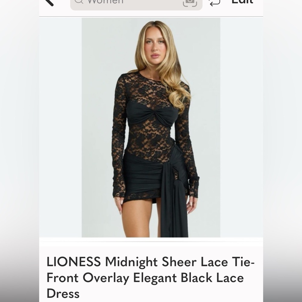 LIONESS Midnight Sheer Lace Tie-Front Overlay Elegant Black Lace Dress
SIZE XS